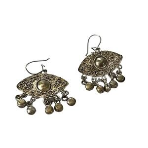 Vintage Dangle Earrings Gold Tone Eye Shaped Costume Jewelry Fast Shipping